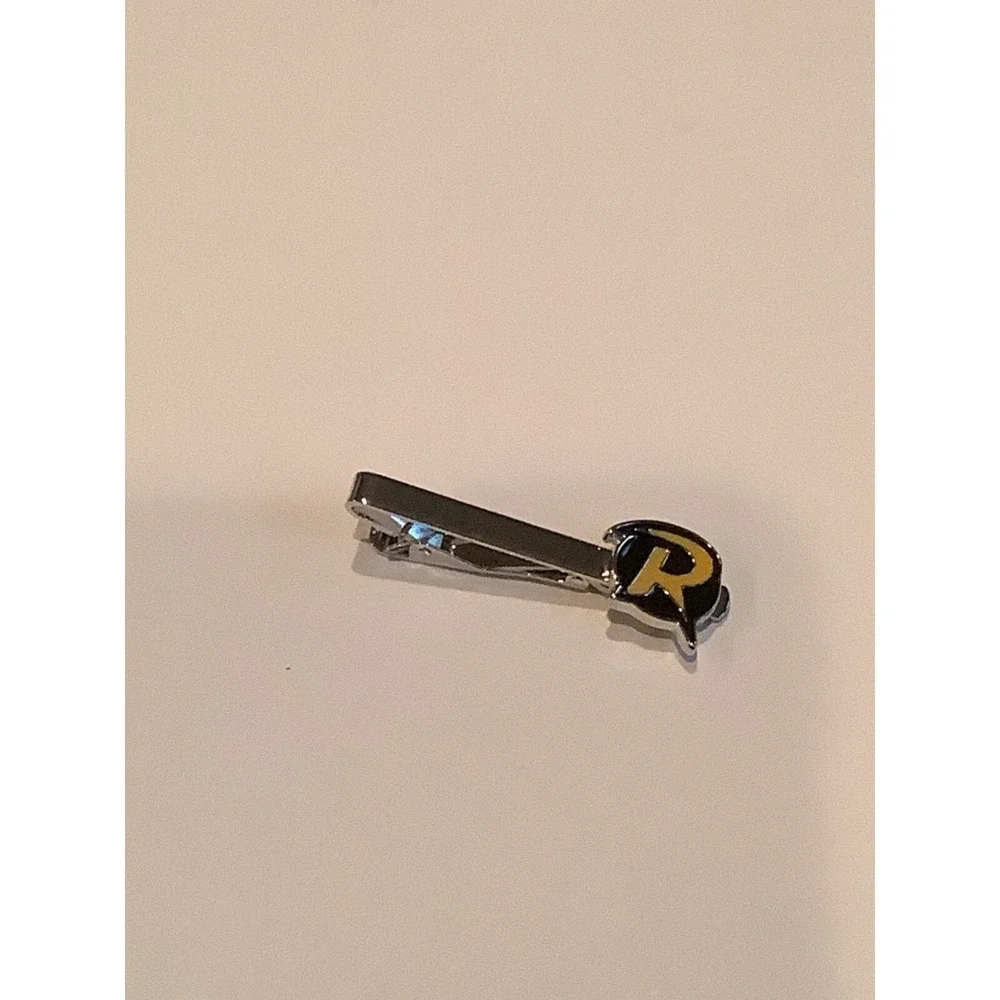 Unbranded Robin R Logo Tie‎ Clip Silver Tone Enamel Superhero Neckwear